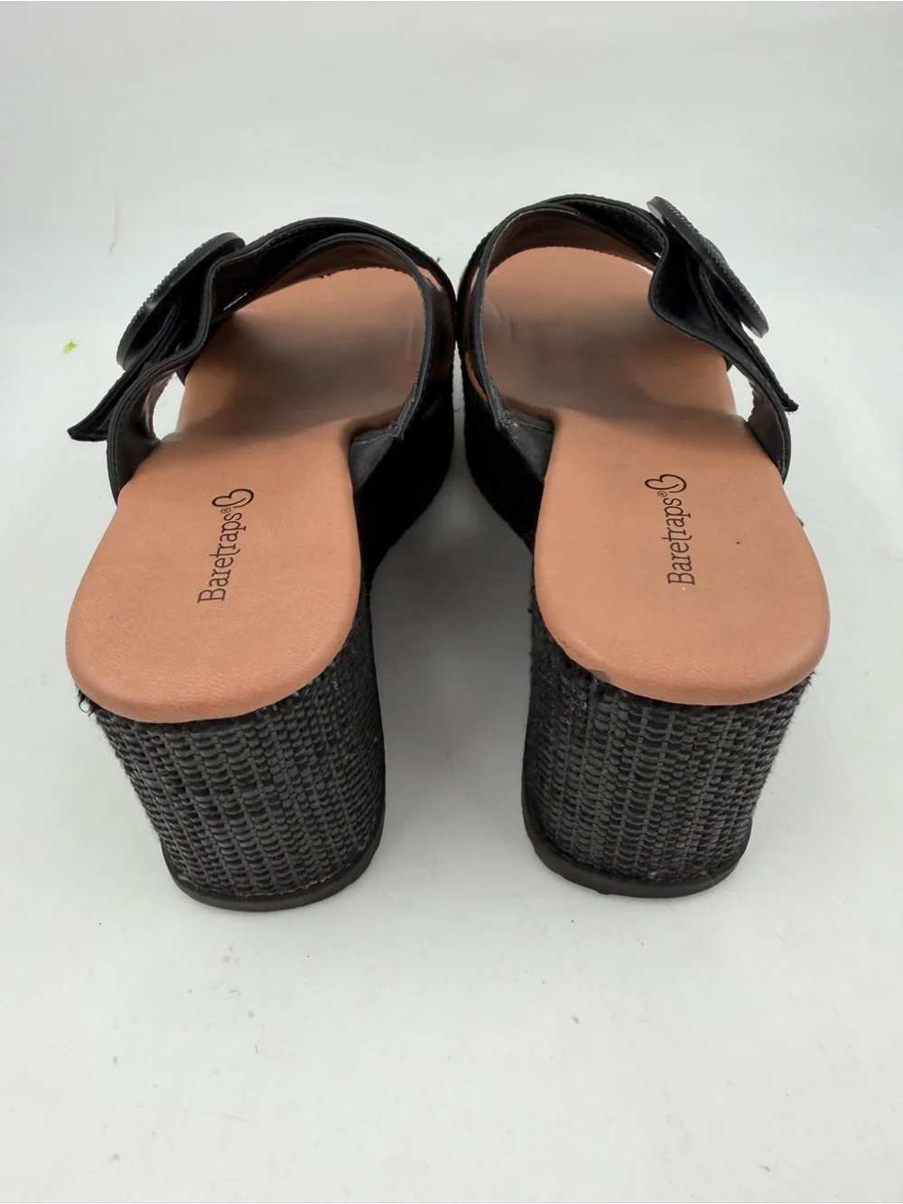 BareTraps Women’s Sydney Black -SZ 7.5- Buckled Cork Platform Wedge Sandals